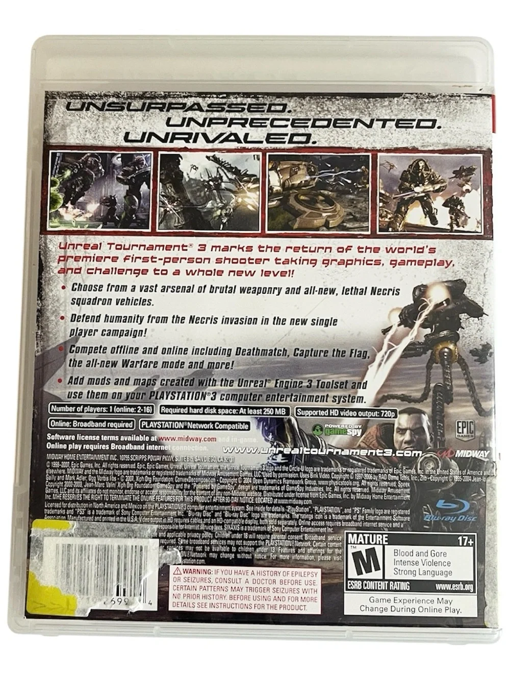 UNREAL TOURNAMENT 3 (Sony PS3 PlayStation 3, 2007) W/MANUAL